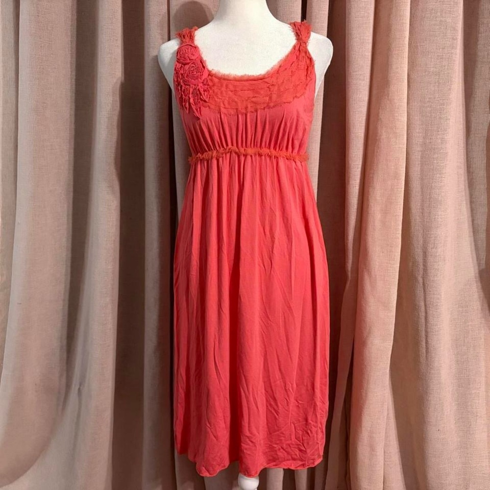 Coral Sleeveless Sundress with Rosette Detail